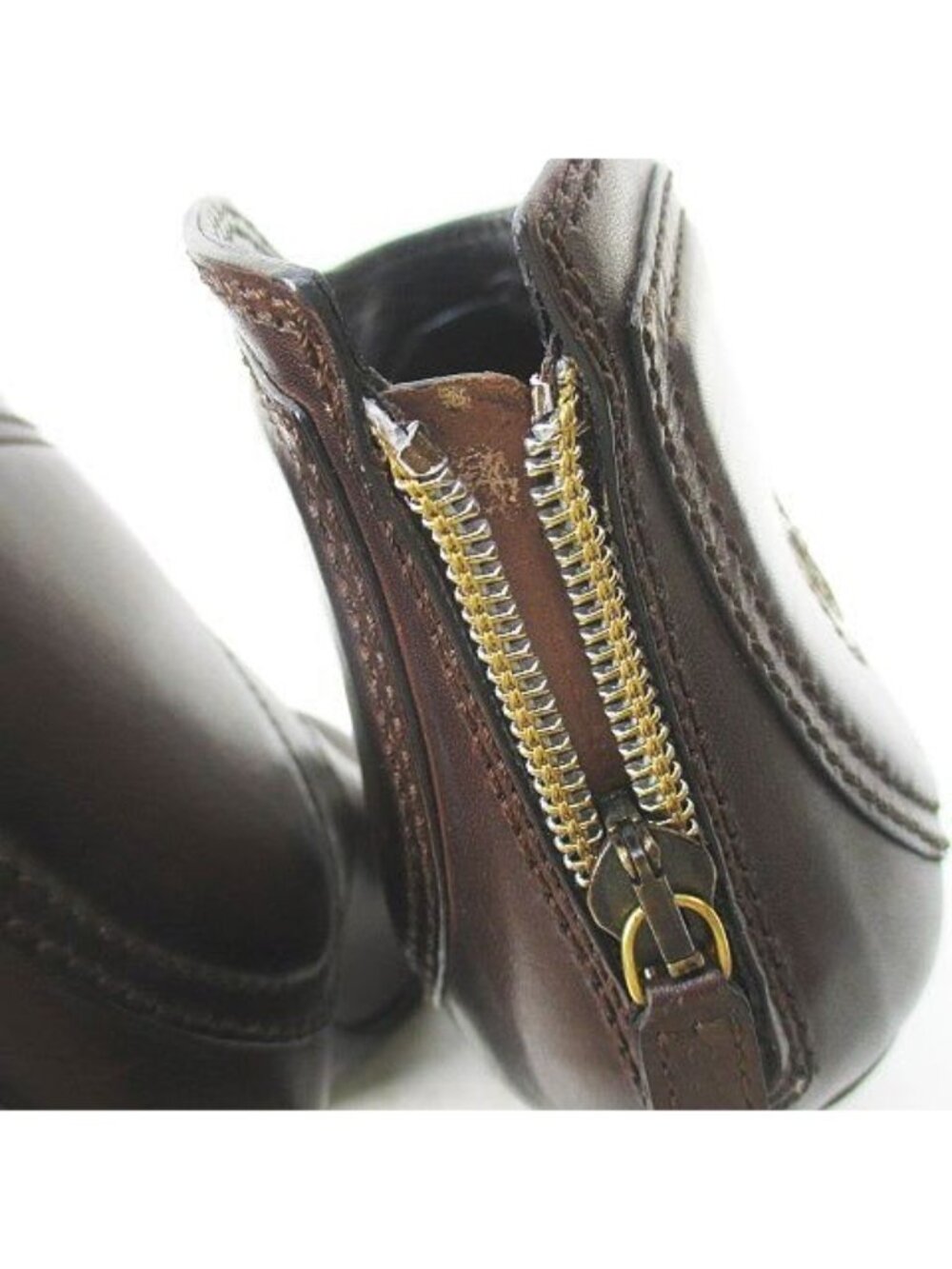 Gucci Short Boots Round Toe High Heel Gold Medal 38 C Brown Leather - Picture 4 of 9